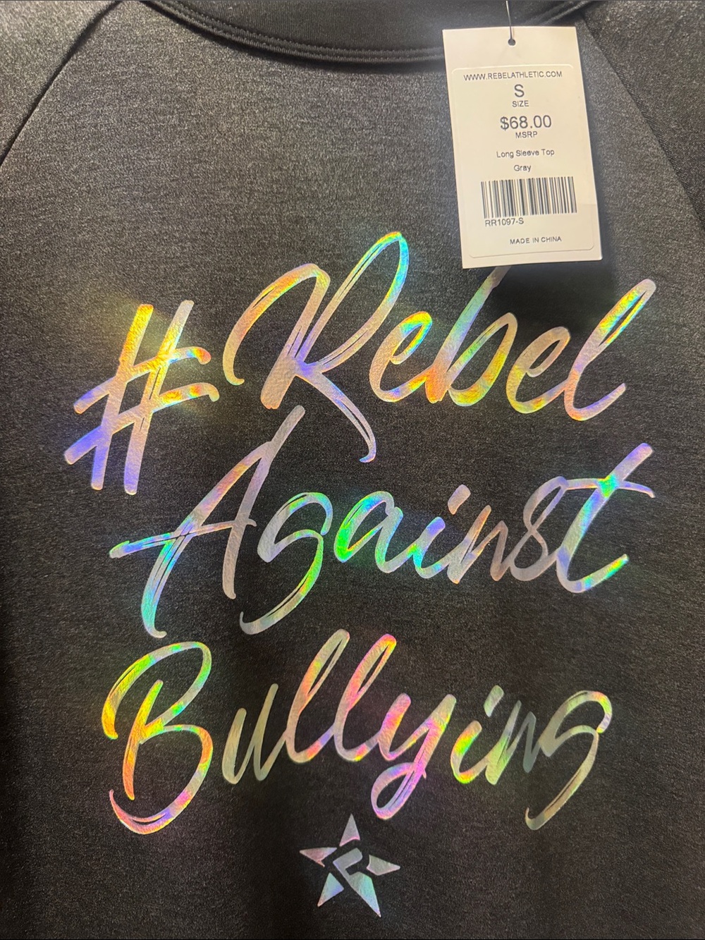 Rebel Athletica Kids' Gray Holographic 'Rebel Against Bullying' Sweatshirt
